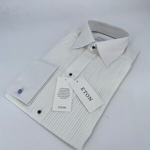 Eton Dress Shirt Men 15-38 White Long Sleeve Slim Fit Tuxedo Collared Button Up